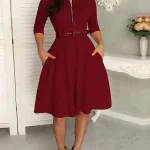 Dames Jurk Cirkelvormige Halslijn met Ritssluiting Geschikt voor Zomer en Feestelijkheden