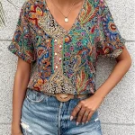 Dames Blouse V-Hals Paisley Print