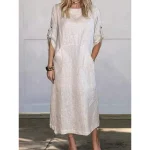 Dames Lange Jurk Boxy Pasvorm Katoen voor Casual Dagen