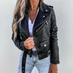 Dames Jas Slanke Snit Luxe Lederstijl