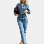 Dames Jumpsuit Spijker Denim Lange Mouwen Comfortabele Pasvorm