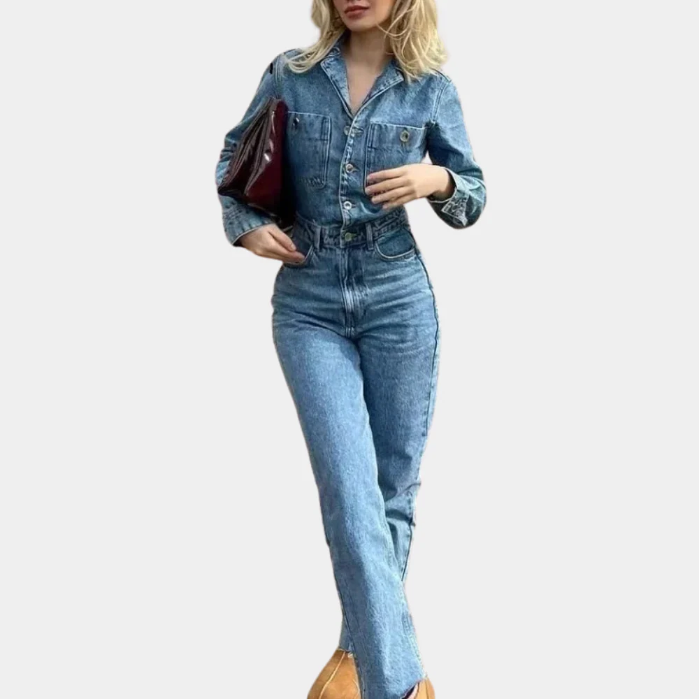 Dames Jumpsuit Spijker Denim Lange Mouwen Comfortabele Pasvorm