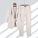 Tweedelige Set Dames Blazer en Broek Elegante Pasvorm Hoogwaardige Stofmix