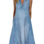 Dames A-lijn Zomerjurk Mouwloos V-hals Denimlook