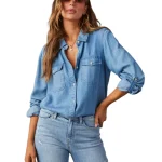 Dames Blouse Lange Mouwen Katoenmix Met Knopen Casual Style