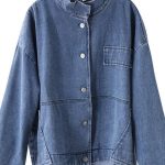 Dames Casual Denim Blauw Colbert met Staande Kraag
