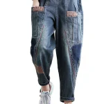 Dames Casual Denim Broek met Pockets en Patchwork