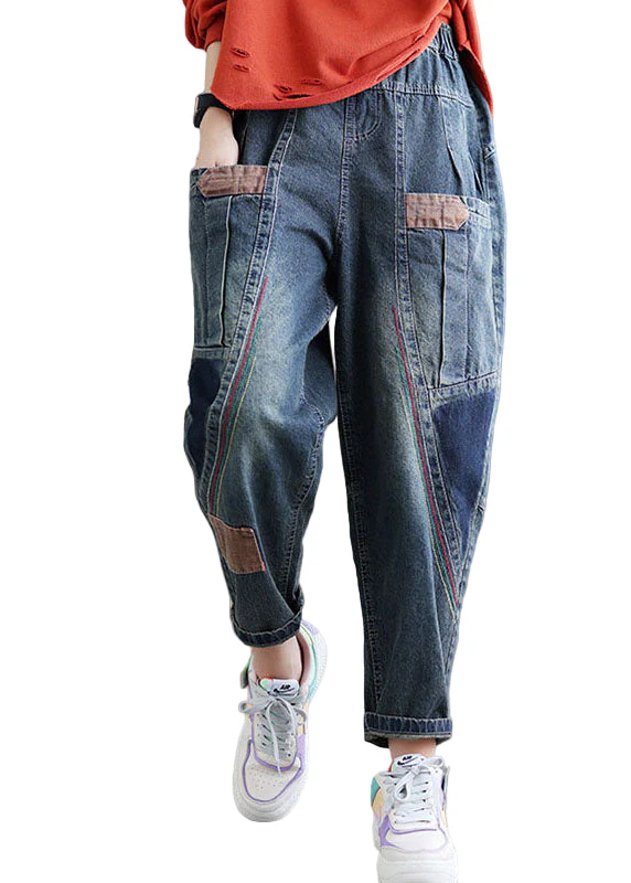 Dames Casual Denim Broek met Pockets en Patchwork