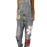 Dames Denim Overall Mouwloos met Bloemmotieven