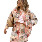 Dames Dunne Gequiltte Jas met Ronde Hals en Bloemenprint