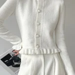 Dames Gebreid Vest met O-hals en Ruches