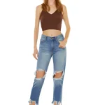 Dames Hoge Taille Mom Fit Denim Jeans
