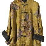 Dames Jas Winter Lange Mouwen Kraagjas met Print in Goudbruin