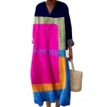 Dames Kleurblok Jurk V-Hals Zacht Ademend Casual Jurken