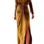 Dames Lange Jurk met Diepe V-hals en Ruches voor Avondgebeurtenissen