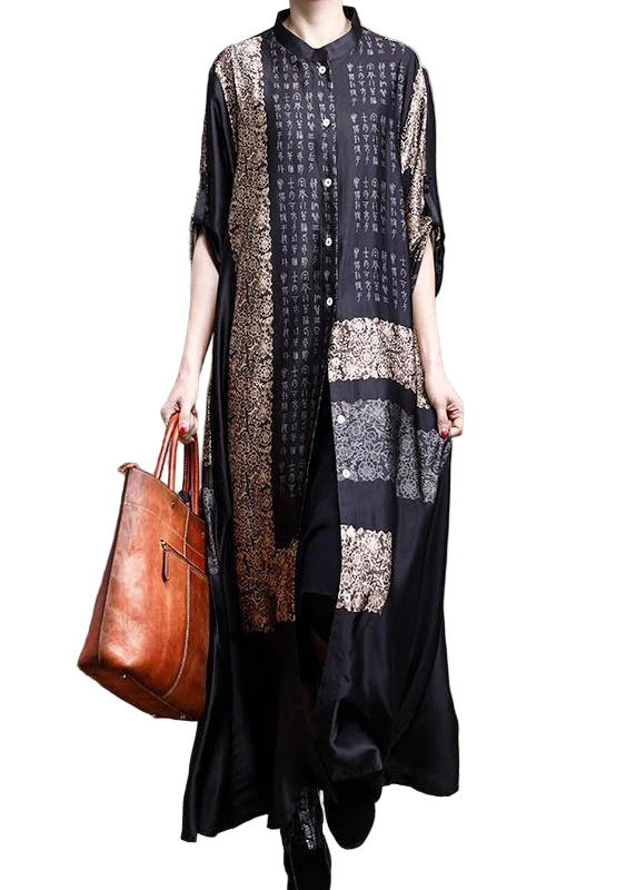 Dames Lange Kaftan Zwart Met Print