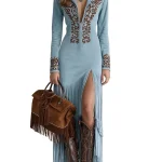 Dames Maxi-jurk met Lange Mouwen en Franjes