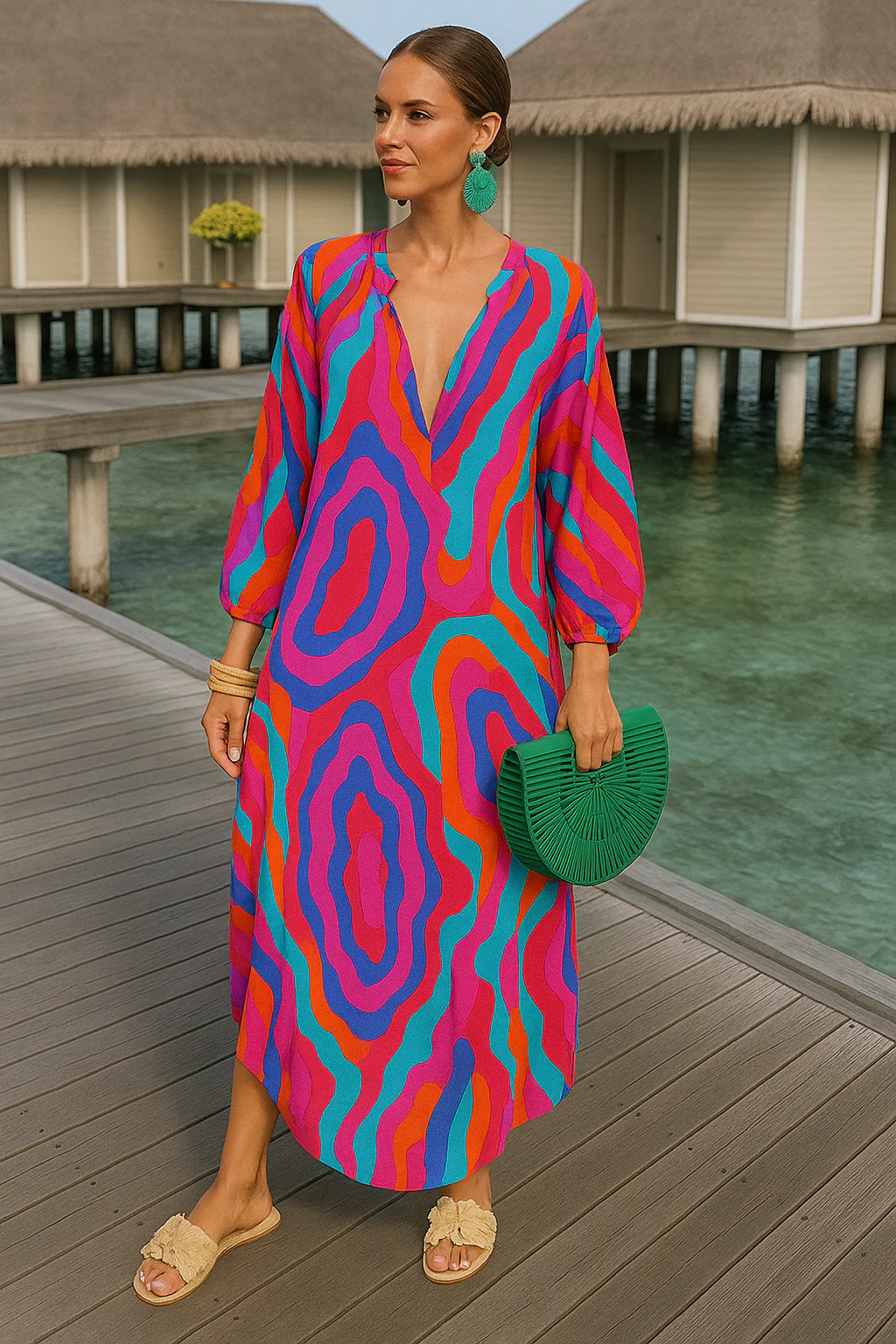 Dames Maxi Jurk Oversized Met Diepe V-hals Zomer - Afbeelding 3