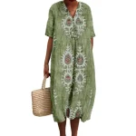 Dames Maxi Jurk V-hals Korte Mouwen Digitale Print voor Zomer