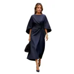 Dames Midi Jurk met Lantaarnmouwen en Ceintuur