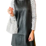 Dames Mouwloze Jurk van Imitatieleer met Ronde Hals