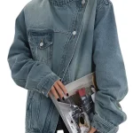 Dames Oversized Denim Jas Asymmetrisch Design