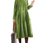 Dames Plus Size Corduroy Jurk met Knopen en Zakjes