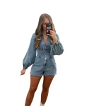 Dames Romper met Ballonmouwen en Lange Mouwen van Denim