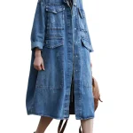 Dames Trenchcoat Denim met Knopen en Zakken voor Casual Herfststijl