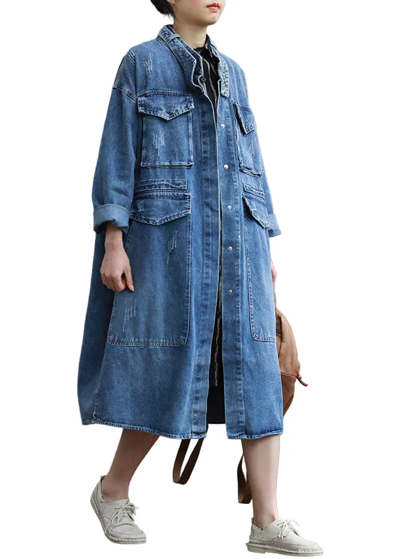 Dames Trenchcoat Denim met Knopen en Zakken voor Casual Herfststijl