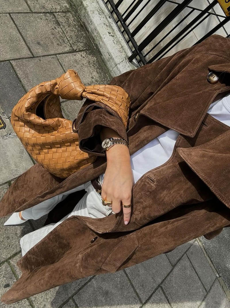 Dames Trenchcoat Suède Look Midi Met Ceintuur en Dubbelrijige Knoopsluiting - Afbeelding 6