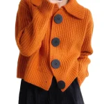 Dames Trui Met Peter Pan Kraag En Knopen - Losse Pasvorm Gebreid Voor Winterse Dagen