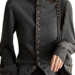 Dames Trui met Staande Kraag en Lantern Mouwen