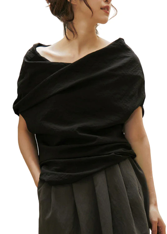 Dames Zwarte Katoenen Shirt met Uitsnijding