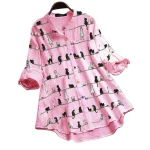 Damesblouse met Kattenmotief en Knoopsluiting