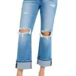 Dames Mid Rise Straight Cuffed Jeans Denim
