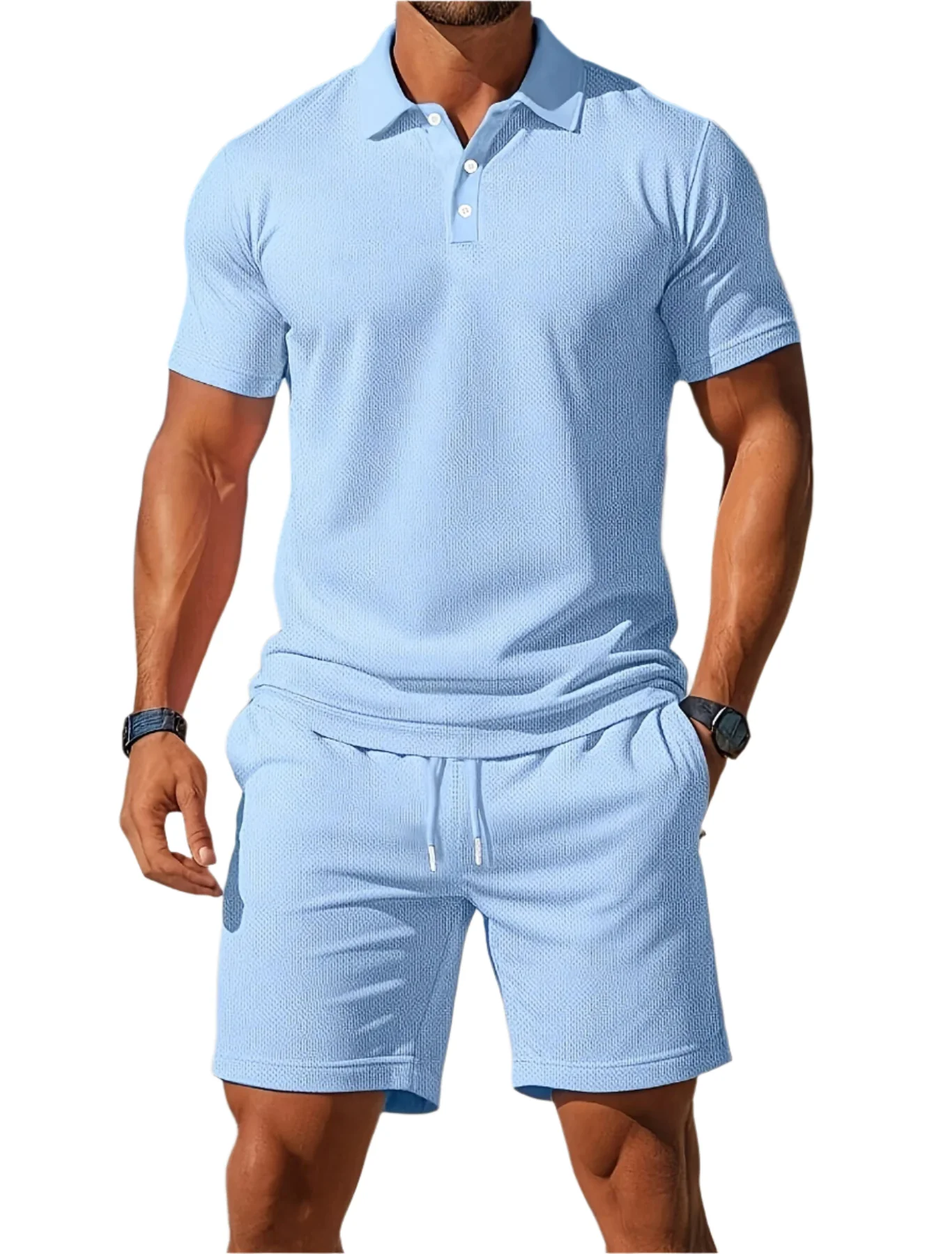 Heren Polo en Short Set Ton-sur-Ton Gebreide Stof