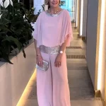 Dames Avondset Glittertop Palazzo Hoogwaardige Stof