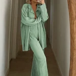 Dames Set Linnen Stijl Shirt en Broek Ademend Stijlvol