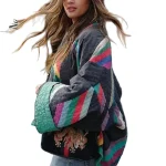 Lange Dames Jas Gewatteerd Gestreept Polyester voor Winter