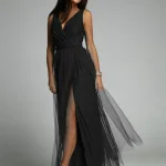 Dames Jurk V-Hals Mouwloos Gekruist Ontwerp Maxi Polyestermix