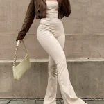 Dames Jumpsuit Strapless Feestelijk Polyester met Uitlopende Pijpen