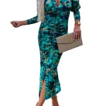 Vrouwen Bodycon Jurk met Diepe V-hals en Lange Mouwen