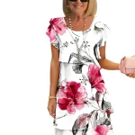 Vrouwen Gelaagde Bloemenjurk Met Korte Mouwen