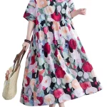 Vrouwen Maxi Jurk Bohemian Bloemenprint met Halve Mouwen