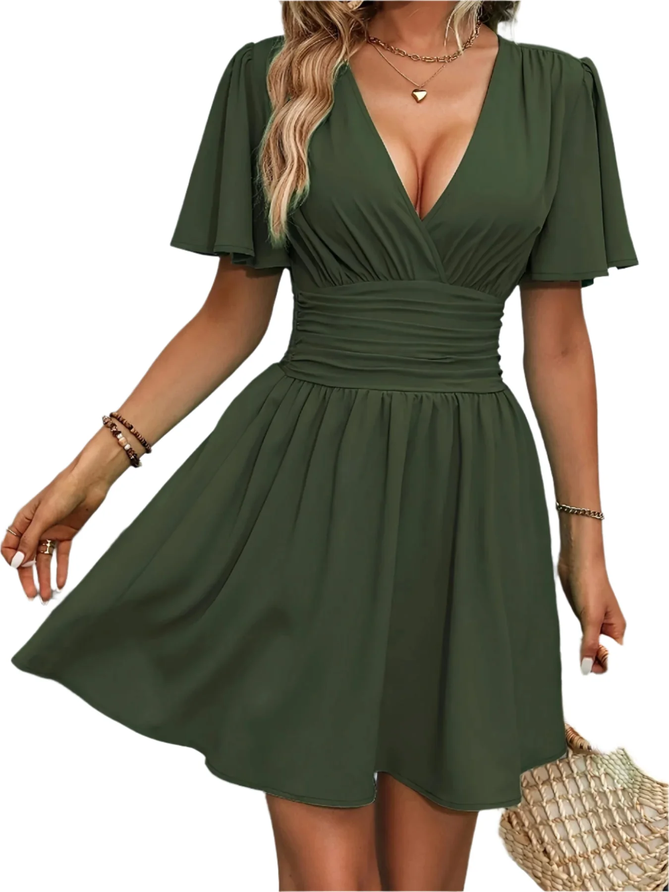 Vrouwen Maxi Jurk Geraffineerde Taille V-Ausschnitt