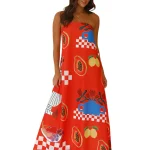 Vrouwen Maxi Jurk Strapless Tropische Print