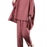 Vrouwen Plus Size Blouse en Broek Set in Ruitpatroon