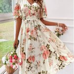 Dames A-lijn Jurk Bloemendruk V-hals Katoen