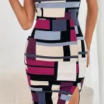 Dames Pencil Jurk Kleurblok Stijl Polyester Viscose Elastaan